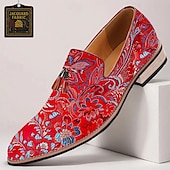 billiga Utsökta broderade skor-Herr Tofflor och Slip-Ons Tofstofflor Promenad PU Läder Jacquard Tyg Andningsfunktion Bekväm Halksäker Loafers Mörkröd Sommar Vår Höst