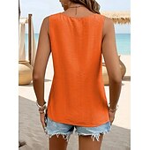 ieftine Top simplu-Pentru femei Camisole Tank Top Simplu Elegant Stilat De Bază Fără manșon În V Topuri obișnuite Zilnic Concediu Negru Alb Portocaliu Vară Primăvară