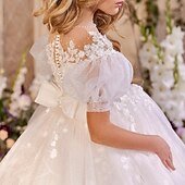 baratos tutus infantil-Vestido de Menina das Flores para Quinceanera Comprido de Tulle com Estilo Real e Corte Príncipe para Meninas de 3 a 16 Anos