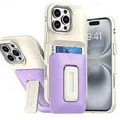 رخيصةأون جرابات آيفون-جراب هاتف ملون مقاوم للصدمات لهاتف iPhone 16 Pro Max Plus / 15 / 14 / 13 / 12 Pro Max - فتحة بطاقة منزلقة مع مسند، غطاء خلفي من الكمبيوتر الشخصي