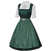 Χαμηλού Κόστους Dirndl-Φόρεμα Dirndl Γυναικείου Πράσινου Βαυαρίας με Ποδιά Σατέν και Μπλούζα Δαντέλας για το Oktoberfest