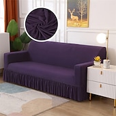 baratos Cobertura de Sofa-Capa de sofá com saia de cor sólida estilo saia de sofá simplicidade para sala de estar capas de sofá estilos sazonais capa elástica para sofá toalha de sofá protetor de cadeira 1 peça