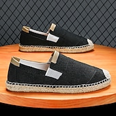tanie Buty casual slip-on-męskie czarne espadryle wsuwane z podeszwą jutową - casualowe, wygodne obuwie letnie do noszenia na co dzień
