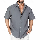voordelige Klassiek-Voor heren Overhemd Linnen overhemd Zomer overhemd Strand Kleding Overhemd met knopen Overhemden zonder broek Vakantie Casual Zwart Wit Marineblauw Hemelsblauw Korte Mouw Strijkijzer Zomer Lente zomer