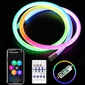 abordables Bandes lumineuses led-Bande lumineuse LED néon 2 m/3 m/5 m, bande lumineuse étanche à 360 degrés avec télécommande de synchronisation musicale &amp;Éclairage flexible alimenté par USB pour salle de jeux intérieure/extérieure,