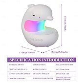 ieftine Lumini decorative-1 buc lumină de noapte mobilă cu încărcare wireless, player muzical, lumini colorate RGB, urmărește ritmul muzicii, drăguț în formă de delfin, mufă de tip C în dormitor, lumină de noapte cu funcție de