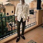 baratos Casacos &amp; Sobretudos para Homem-Homens jaqueta leve jaqueta de verão Jaqueta de Camisa Jaqueta de Transição Férias Diário Bolsos Verão Primavera Riscas Moda Clássico Lapela Padrão Rosa claro Azul Verde cáqui Casaco