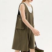 cheap Dresses-Kids Girls&#039; Dress Solid Color Sleeveless Outdoor Pocket Adorable Basic Cotton Knee-length Casual Dress Bib Summer 4 years+ Brown