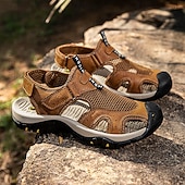 voordelige Buitensandalen-Bruine gesloten heren outdoor wandelsandalen met ademend mesh bovenwerk, gevoerde zool, avontuurlijke stijl voor volwassenen, geschikt voor bergpaden, boswandelingen, zomerkamperen