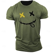 billiga Mäns grafiska t -shirt-Herr Grafiska tryck Le ansikte T-shirt Grafiska utslagsplatser 100 % bomull Kortärmad Grafisk Skjorta Heather Grey Svart Vit Bekväm t-shirt Utomhus Gata Modedesignerkläder