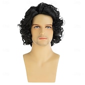 ieftine Peruci Bărbați-Perucă scurtă și creță neagră pentru bărbați, peruci sintetice frumoase, păr natural, perucă pentru costum de Halloween, cosplay