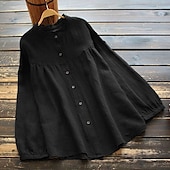 preiswerte Damen Einfache Oberteile-Neujahr Damen Elegante Oberteile Einfach Stilvoll Basic Modern Langarm Bischofsärmel Rundhalsausschnitt Normale Oberteile Arbeit Täglich Clubuniformen Gerafft Knöpfe Tunika Schwarz Purpur Khaki