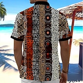 abordables Patrón étnico-Hombre Geométrico Ética / Africana Camisa Abotonar la camisa Mangas cortas retro de la vendimia Casual Diario Verano Primavera Cuello Vuelto Impresión 3D Un bolsillo delantero Camisa tipo lino Negro