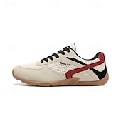 Χαμηλού Κόστους Ανδρικά Sneakers-Ανδρικά λευκά και κόκκινα αθλητικά αθλητικά παπούτσια με μαύρο σχέδιο και κορδόνια - αθλητικά, άνετα, ιδανικά για τρέξιμο, γυμναστήριο και casual ρούχα