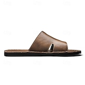 economico Infradito da Vacanza-sandali da uomo in similpelle marrone con punta aperta – comode scarpe estive slip-on per la spiaggia, la piscina o il relax casual