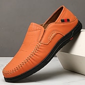 Χαμηλού Κόστους Slip-On Καθημερινά Παπούτσια-Ανδρικά πορτοκαλί μοκασίνια από τεχνητό δέρμα, άνετα, casual παπούτσια, ιδανικά για καθημερινή χρήση και χαλαρές εξόδους.