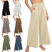 billige Shorts i bomullslin-Dame Linbukser i bomull Frekk Bukser Mote Gatemote Full lengde Naturlig عادي Lomme Elastisk midje comfy Utendørs Bekvem utendørs Ferie Aprikos Grå Svart Hvit Sommer Normal
