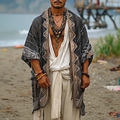 preiswerte Freizeithemden für Herren-Herren Hemd Freizeithemd Strandhemd Schultertücher Grau Halbarm Geometrisch Urlaub Hawaiianisch Bekleidung Polyester Mode Ethnisch Lässig Bequem