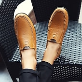tanie Buty casual slip-on-męskie, brązowe, swobodne mokasyny z cholewką z miękkiej skóry ekologicznej, ręcznie szytymi detalami i wytrzymałą gumową podeszwą – idealne do codziennego noszenia i aktywności na świeżym powietrzu
