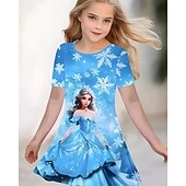 halpa 3D sarjakuva lipasto-Tyttöjen 3D Piirretty Lumihiutale Mekko Lyhythihainen Kesä Kevät Loma Päivittäin Pyhäpäivä Prinsessa Kaunis Makea Lapset 4-12 vuotta Rento mekko Polvipituinen Normaali