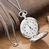 voordelige Zakhorloge-Vintage heren klassiek zilveren mode zakhorloge ronde legering kast quartz uurwerk casual stijl ideaal cadeau voor vaderdag horloge