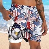 お買い得  フラッグプリント-アメリカ独立記念日 男性用 イーグル 愛国 米国旗 裏地付きショートパンツ 2 in 1 スイムショーツ スイムトランク ミディアムウエスト 祝日 サイドポケット コンプレッションライナー付き 伸縮性のあるドローストリングウエスト デザイナー 衣類