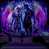 זול שטיחי קיר של Blacklight-שטיח קיר בחושך קופץ באור מסיבת זוהר מגיב ל-UV דמונים טריפיים ערפיל תלוי אמנות קיר מראה לסלון חדר שינה
