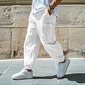 tanie Retro-Męskie Lniane spodnie Spodnie Letnie spodnie Luźne spodnie Elastyczny mankiet Równina Komfort Oddychający Pełna długość Codzienny Święto Urlop Moda Czarny Biały