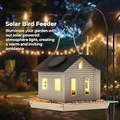 abordables observación de aves y vida silvestre en el patio trasero-Comedero solar para pájaros: comedero colgante de metal para pájaros con luces solares, linterna solar para exteriores, decoración de jardín para exteriores, regalos únicos para mamá, abuela, Navidad.