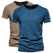 cheap Cotton Linen T-shirts-2 Pack Cotton Men&#039;s T Shirt Tee Top Short Sleeve Short Sleeves Crew Neck Round Neck Summer Plain Fashion Designer Basic Classic Style Basic Vacation Street Casual Orange Blue Army Green  Black Tee