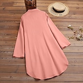 abordables Camisas-Mujer Camisa Camisas de algodón y lino Blusa Plano Moderno Casual Manga Larga Escote en Pico Tops largos Festivos Noche Botones Bolsillo Blanco Amarillo Rosa Verde Trébol Verano