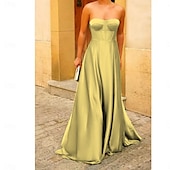 preiswerte Abendkleider-A-Linie Abendkleid Elegantes Kleid Abendparty Partykleid Bodenlänges Ärmellos Herzform Baumwolle Rückenfrei mit Trägern