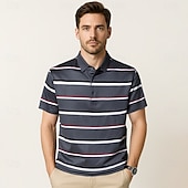 preiswerte Herren Elite Polo-Herren Poloshirt aus Seide, Baumwolle und Lyocell, formelle Arbeit, Turndown, kurze Ärmel, Basic, formal, gestreift, Streifendruck, Sommer, normale Passform, schwarz-grün