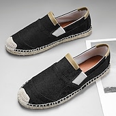 tanie Buty casual slip-on-męskie czarne espadryle wsuwane z podeszwą jutową - casualowe, wygodne obuwie letnie do noszenia na co dzień