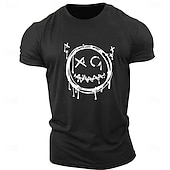 billiga Mäns grafiska t -shirt-Herr Tecknat Grafiska tryck Rolig Le ansikte T-shirt Grafiska utslagsplatser Bomull Kortärmad Grafisk Skjorta Heather Grey Svart Vit Bekväm t-shirt Utomhus Gata Modedesignerkläder