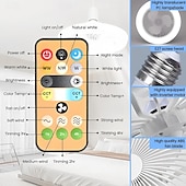 cheap Light Bulbs-E27 LED Ceiling Fan Light Bulb with Remote Control 7.5inch 3 Color Temp Silent Dimmable Fanlight with 3 Fan Speed for Bedroom Dining Room Study