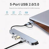 billiga USB-hubbar-7-i-1 multiportadapter USB C + USB 3.0 hub-splitter med typ-C PD, 5 USB-portar, OTG-kompatibel, för Macbook, PC, surfplatta, PS4