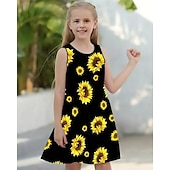 cheap 3D Cartoon Dress-Girls&#039; 3D Peacock Sunflower Dress Sleeveless Summer Spring Vacation Daily Holiday Princess Beautiful Sweet Kids 4-12 Years Casual Dress A Line Dress Knee-length Regular Fit