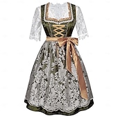 olcso Dirndl-Női Zöld Csipkés Dirndl Ruha Köténnyel és Blúzzal Oktoberfest Wiesn Sörfesztiválra
