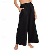 billige Shorts i bomullslin-Dame Linbukser i bomull Frekk Bukser Mote Gatemote Full lengde Naturlig عادي Lomme Elastisk midje comfy Utendørs Bekvem utendørs Ferie Aprikos Grå Svart Hvit Sommer Normal