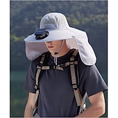 economico Fari anteriori-Cappello da pescatore a tesa larga con ventola solare - 1 pezzo, scialle protettivo per il collo, protezione solare, traspirante e rinfrescante, perfetto per campeggio estivo, escursioni e avventure di pesca