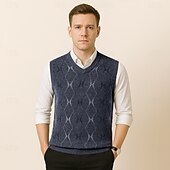 levne Pánské elitní svetry a kardigany-Muži Svetrová vesta Plést Geometrický Do V Chytré příležitostné Formální Dovolená Oblečení Jaro Podzim Fialová Tmavě zelená S M L