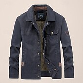 お買い得  メンズジャケット＆コート-男性用 カーゴジャケット トランジションジャケット アウトドア ウィンドブレーカー 複数のポケット オールシーズン 平織り カジュアル ラペル カーキ色 アーミーグリーン ダークブルー ジャケット