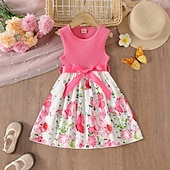 preiswerte Casual Kleider-Kinder Mädchen Kleid Blumenkleid Schmetterling Blume Ärmellos Outdoor Lässig Knotenbinde Mode Niedlich Polyester Knielang Freizeitkleid A Linie Kleid Sommer Frühling Ab 4 Jahren Rosa Wein Purpur