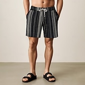 お買い得  メンズエリートショーツ-男性用 ショーツ ビーチショーツ ドローストリング 伸縮性のあるドローストリングウエスト ストライプ グラデーションストライプ 高通気性 吸汗性 ショート フォーマル 結婚式 アウトドア エレガント 旅行度假风 ブラック ベージュ マイクロエラスティック
