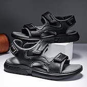 cheap Outdoor Sandals-Men&#039;s Brown Faux Leather and Mesh Sport Sandals with Dual Buckle Straps – Durable Outdoor Sandals for Hiking, Beach or Vacation Wear