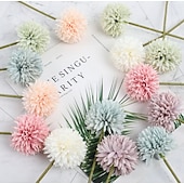 voordelige Kunstbloemen-Artificial Chrysanthemum Ball Flowers, Macaron Color Fake Table Tennis Flowers for Wedding Decor, Home Decoration, Desktop Arrangement, Photography Props, Faux Floral Bouquet