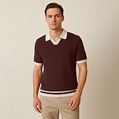 preiswerte Herren Elite Polo-Herren Polo Geschäft Lässig Umlegekragen Kurzarm Farbblock Jacquard V-Ausschnitt Weich Sommer Frühling Herbst Normale Passform Weinrot Schwarz Khaki Polo