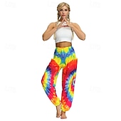 cheap Bottoms-Retro Vintage Boho 1970s Harem pants Yoga Pants Hippie Tie Dye Smocked Waist Rainbow Fancy Dress Women's Halloween Carnival Pride Parade Pride Month Festival Adults' Pants