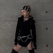 baratos Acessórios de penteados-Faixa de cabelo elástica com ilhós vazados para mulheres, estilo punk grunge, faixa de cabelo larga, acessório casual elástico para cabelo